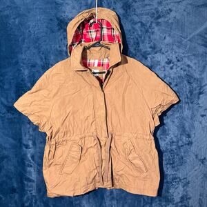 Lands End Canvas Brown Hooded Sleeveless Jacket Womans Size XS